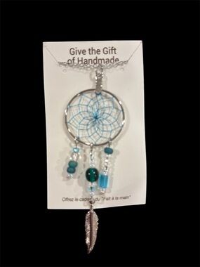 Handmade Dreamcatcher Pendant Necklace in Turquoise and Silver